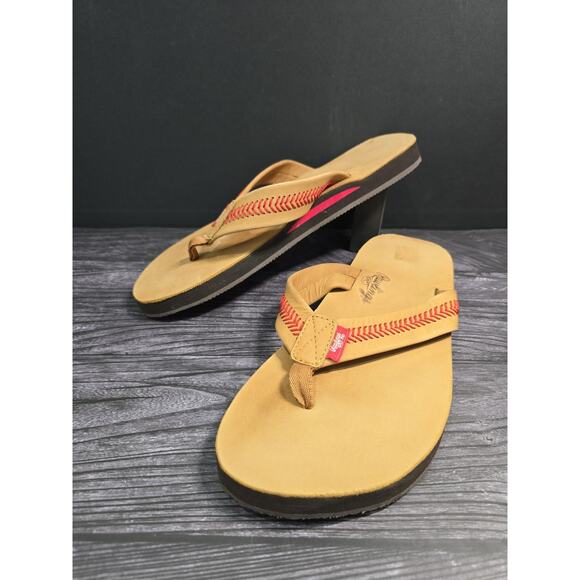 MLB Rawlings Men\'s Baseball Stitch Nubuck Leather Sandals Flip Flops Sand Tan main image 5